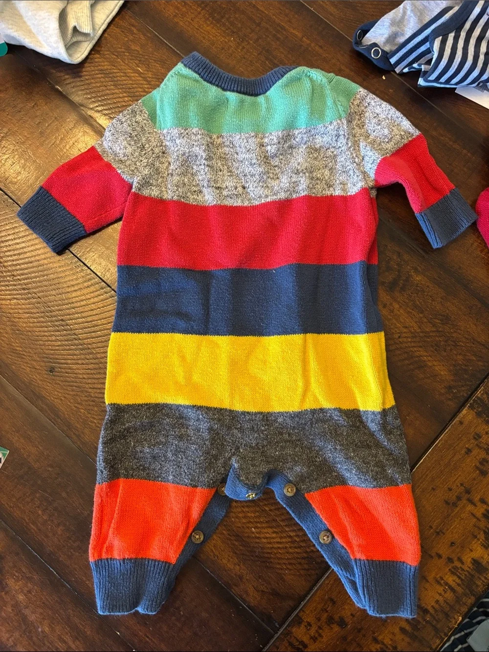 Baby Multi-Color Striped Knit Romper & Red Cable-Knit Sweater Set